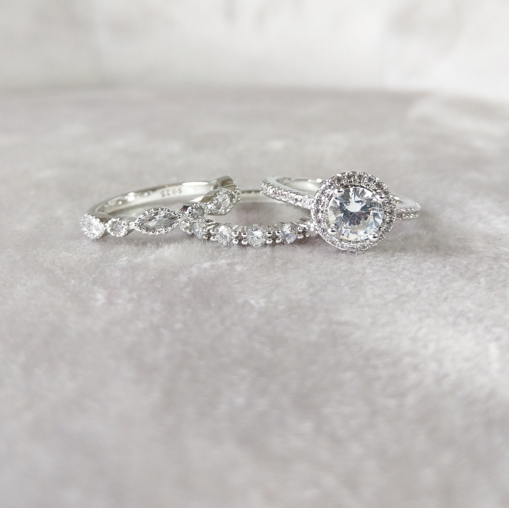 💎NEW💎3 PC S925 SIMULATED DIAMOND RING SET